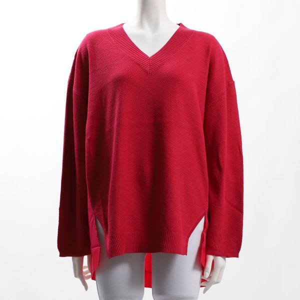 バック異素材切り替えデザインVネックニット