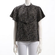 ボウタイ風デザイン総柄ブラウス