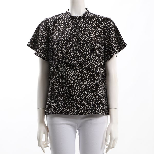 ボウタイ風デザイン総柄ブラウス