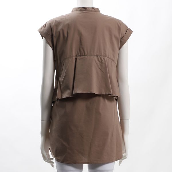 バックフリルデザインバンドカラーブラウス