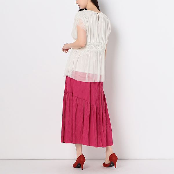 シアー素材ギャザーデザインブラウス