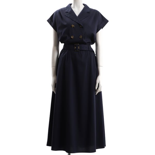 ダブルボタンデザインベルト付きワンピース