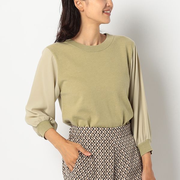 袖切り替えシフォンニット