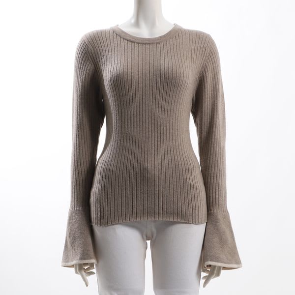 バイカラーフレアスリーブリブニット