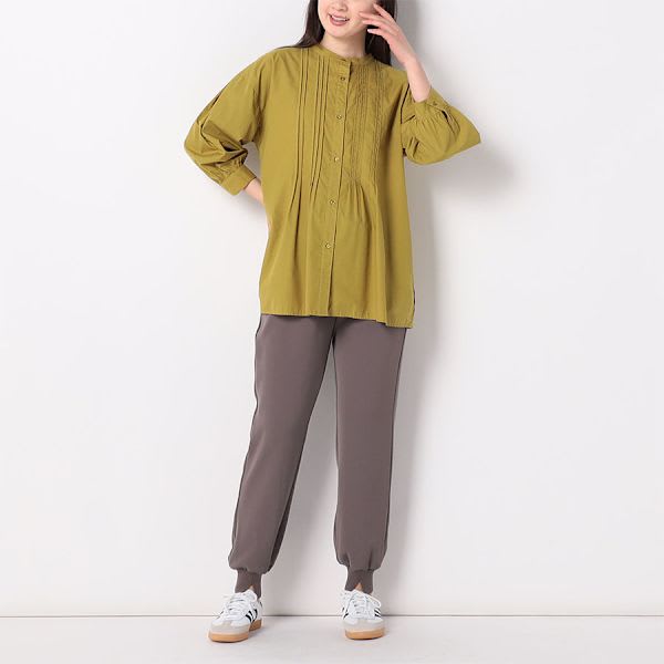 ピンタック前開きバンドカラーシャツ