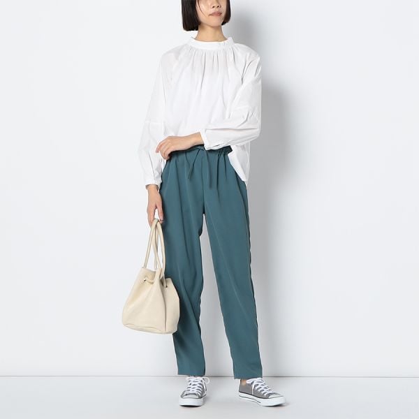 リボン付きドロストデザインテーパードパンツ
