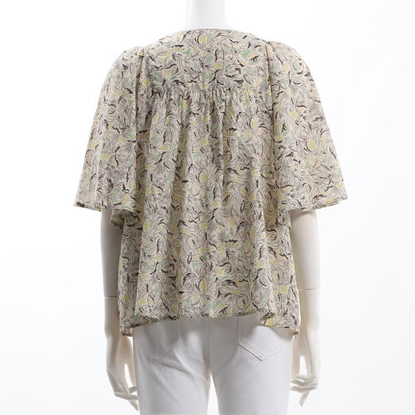 ボタニカル柄オープンフロントネックブラウス