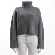 お袖折り返しデザインタートルネックニット