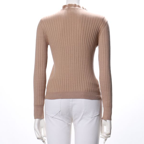 フリルネックリブニット