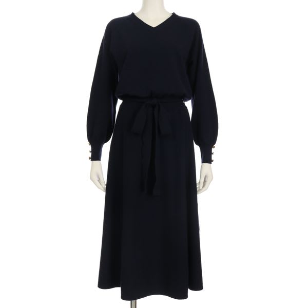 ウエストリボンベルト付きニットワンピース