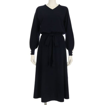 ウエストリボンベルト付きニットワンピース