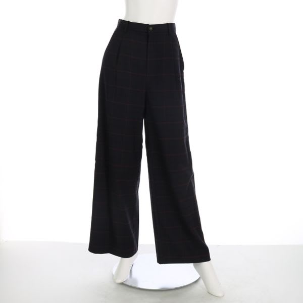 チェック柄タック入りワイドパンツ