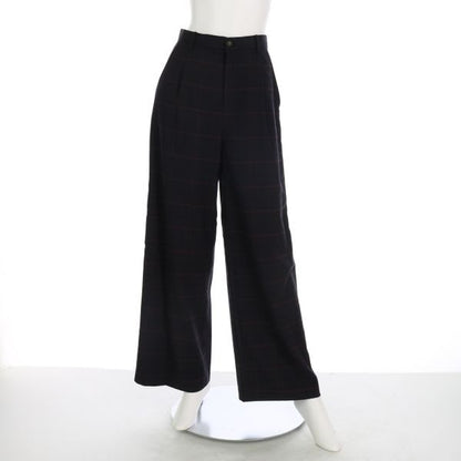 チェック柄タック入りワイドパンツ
