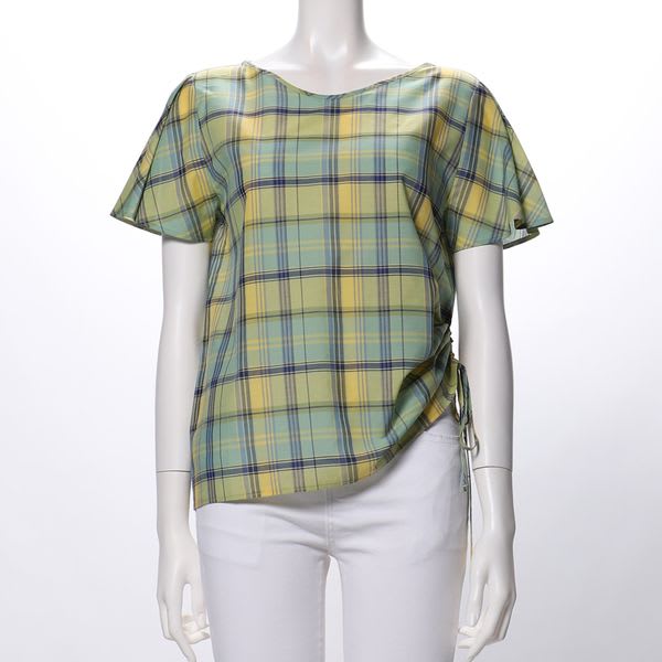 マドラスチェックふんわり袖ブラウス