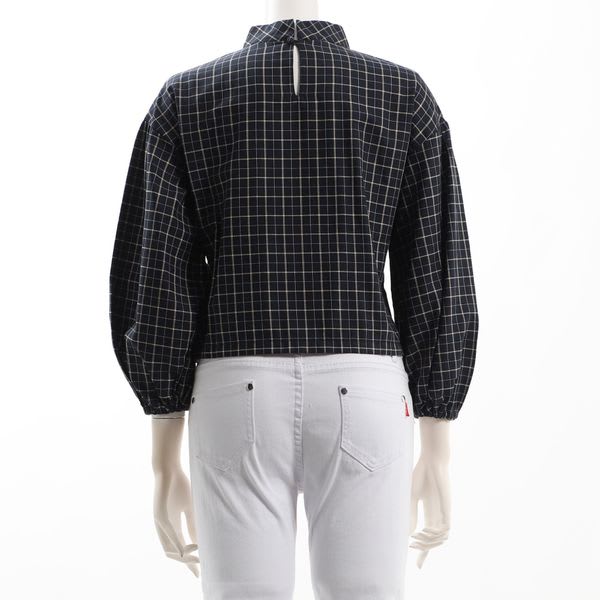 チェック柄ボリュームスリーブブラウス