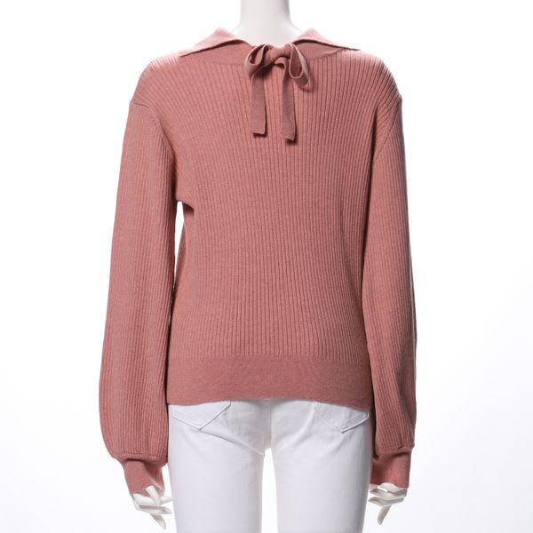 バックリボンリブニット