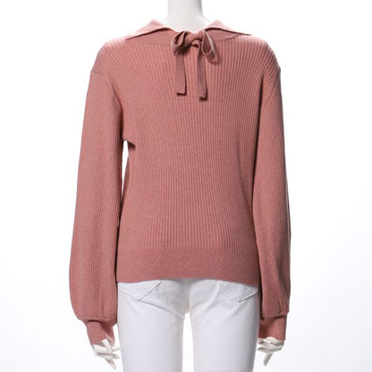 バックリボンリブニット