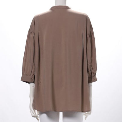 ゆったりデザイン前開きバンドカラーシャツ