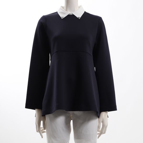 ビジューつき取り外し襟ペプラムトップス