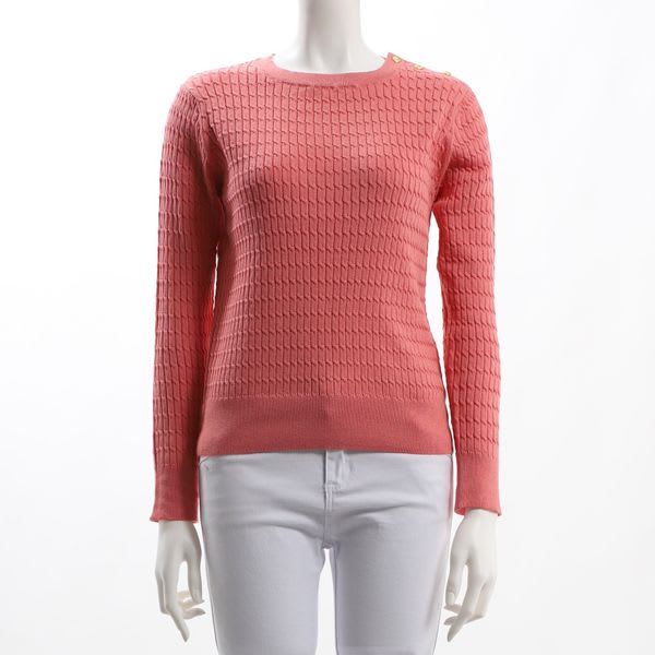 凹凸素材肩ボタン付きクルーネックニット