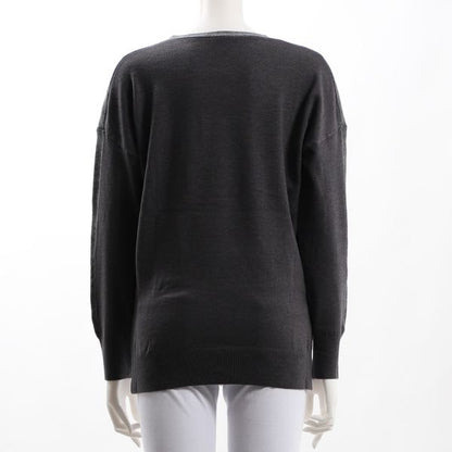 バイカラーヴネックニット