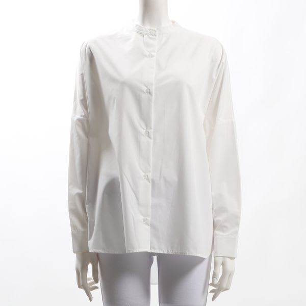 バックギャザーデザイン前開きブラウス