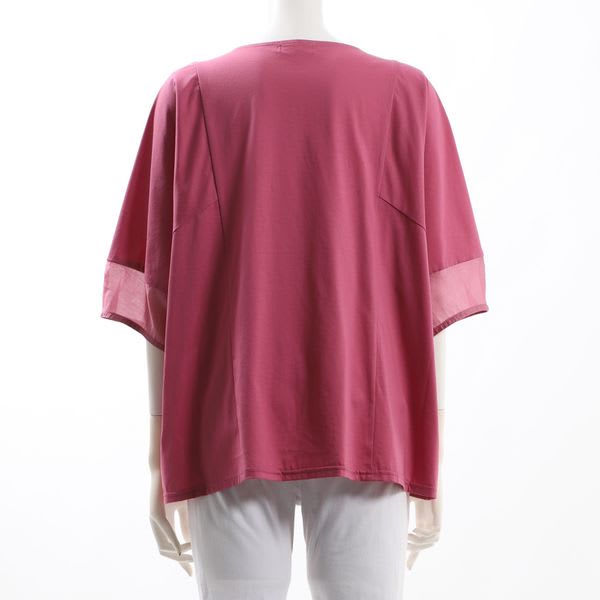 異素材切り替えラウンドネックカットソー