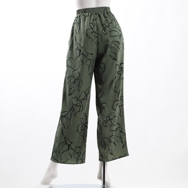 ラインフラワープリントストレートパンツ