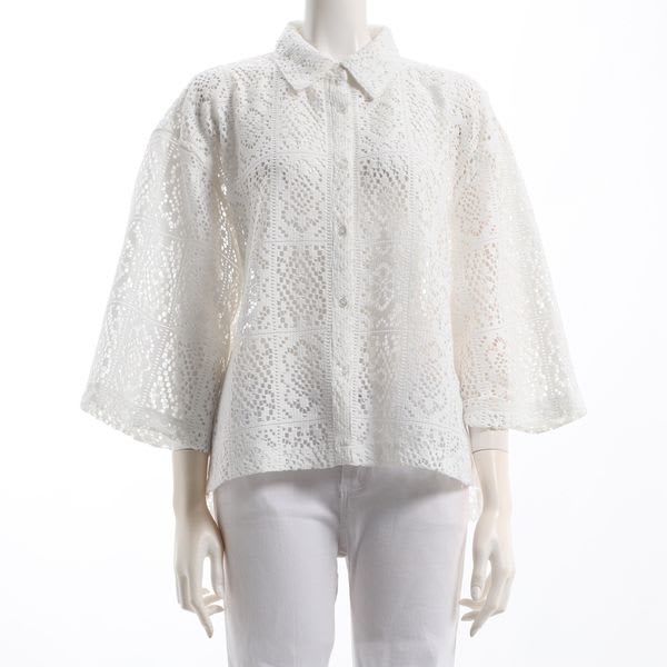 透かし模様レースシャツ
