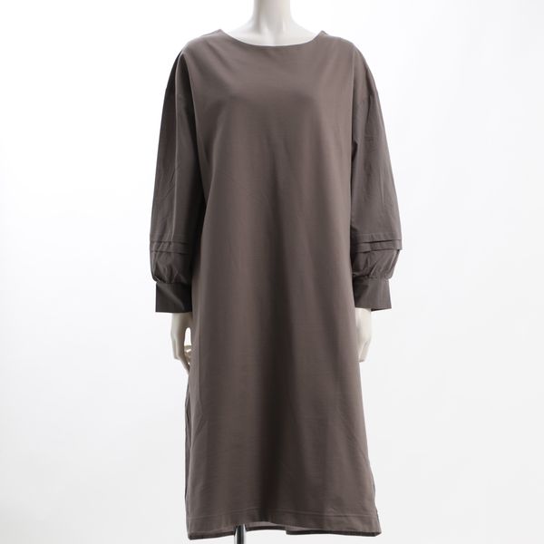異素材タックスリーブボートネックワンピース