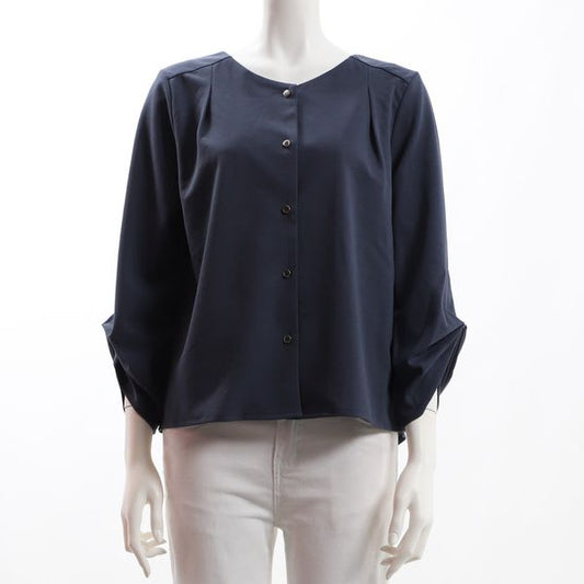 袖シャーリングフロントボタンブラウス