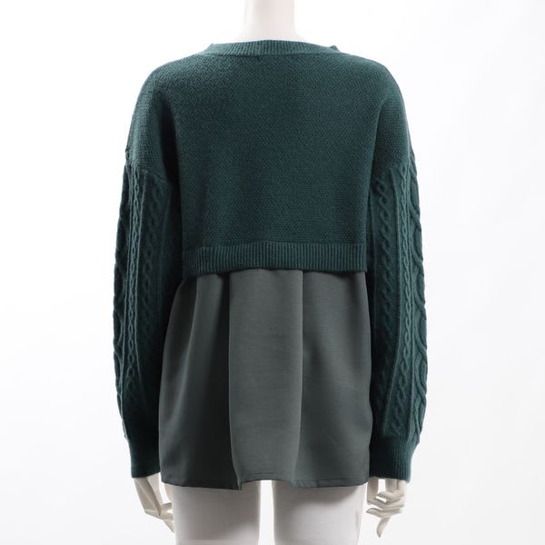 軽量織柄異素材切替レイヤード風ニット