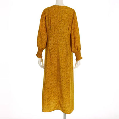 総柄シャーリングワンピース