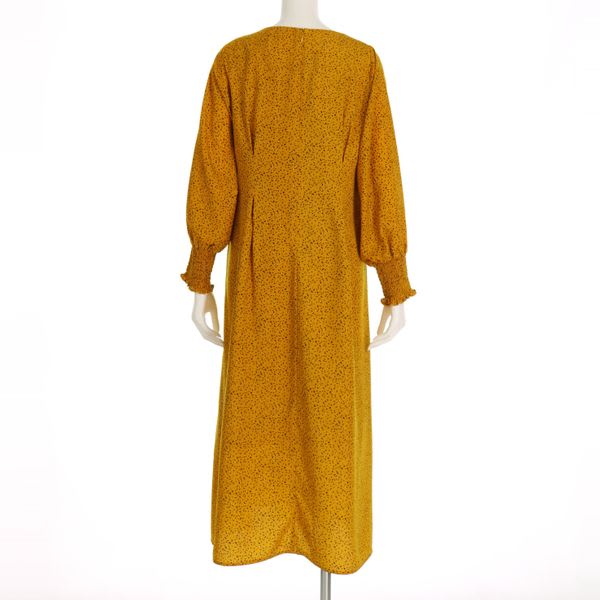 総柄シャーリングワンピース