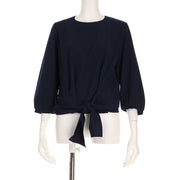 ウエストリボンラウンドネックブラウス