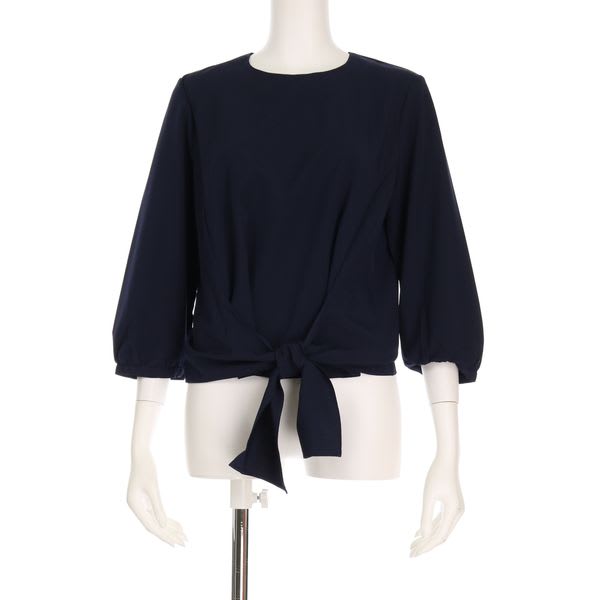 ウエストリボンラウンドネックブラウス