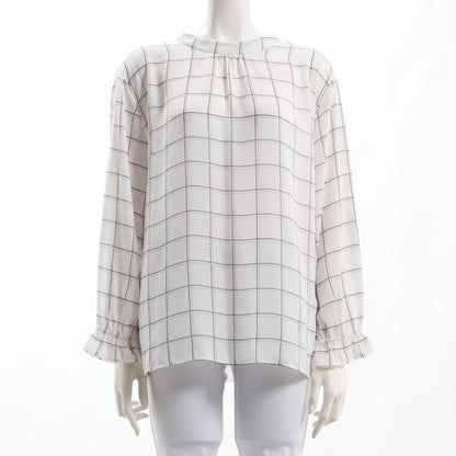バックリボンデザインチェック柄ブラウス