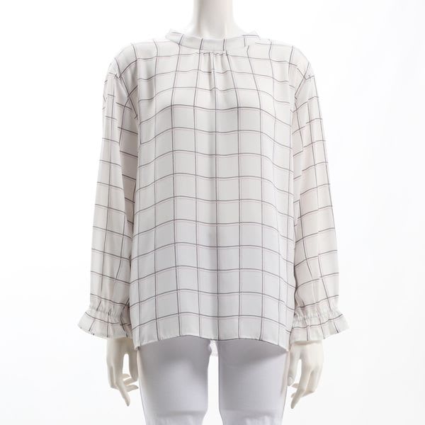バックリボンデザインチェック柄ブラウス