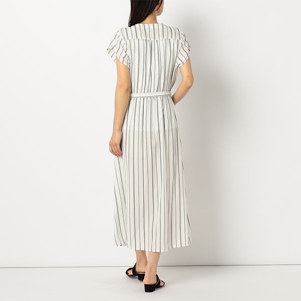 ストライプ透け感ロングシャツワンピース