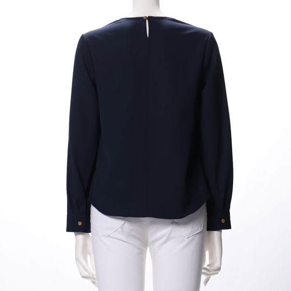 肩部分ギャザーデザインVネックブラウス