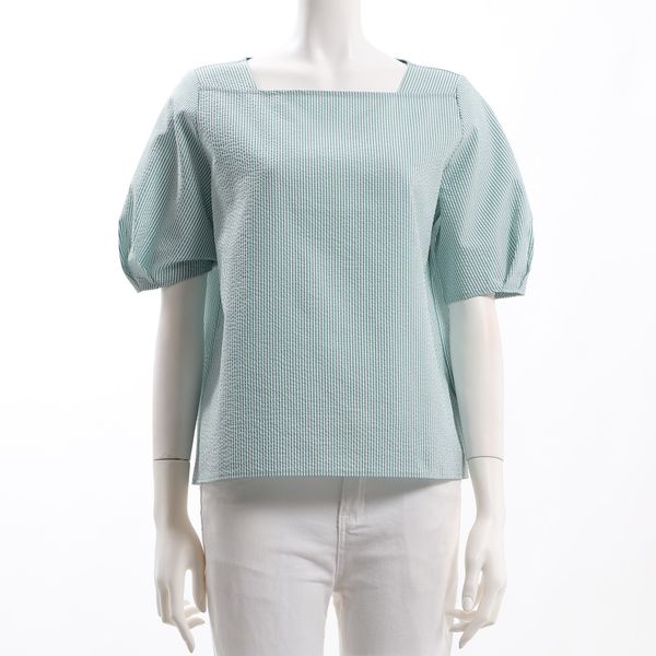 ストライプ柄スクエアネックブラウス