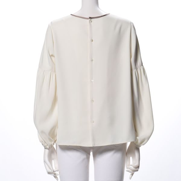 ネックラインパイピングボリュームスリーブブラウス