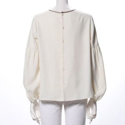 ネックラインパイピングボリュームスリーブブラウス