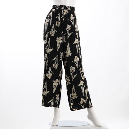 花柄ウエストゴムストレートパンツ