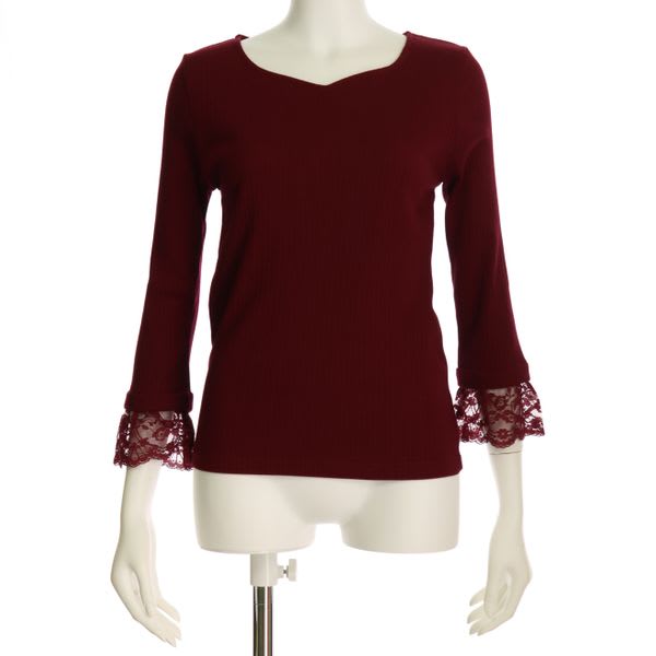 無地テレコレース切り替えカットソー