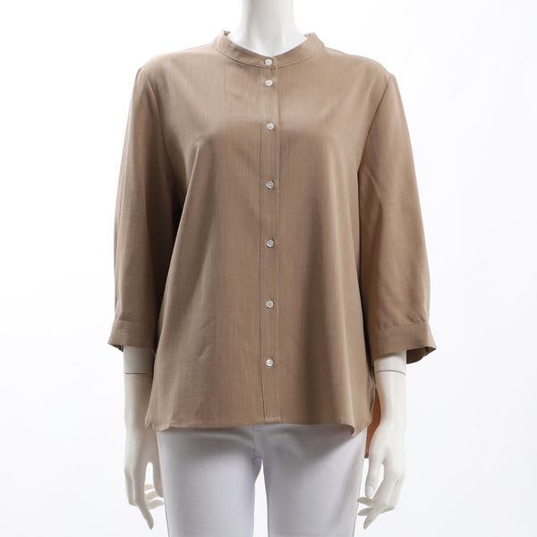 サイドスリットバンドカラーブラウス