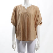 ふんわり袖オープンフロントネックブラウス