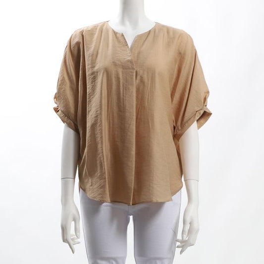 ふんわり袖オープンフロントネックブラウス