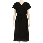 麻調ウエストリボン付きリボンベルトワンピース