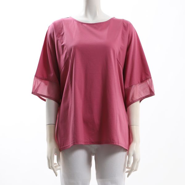 異素材切り替えラウンドネックカットソー